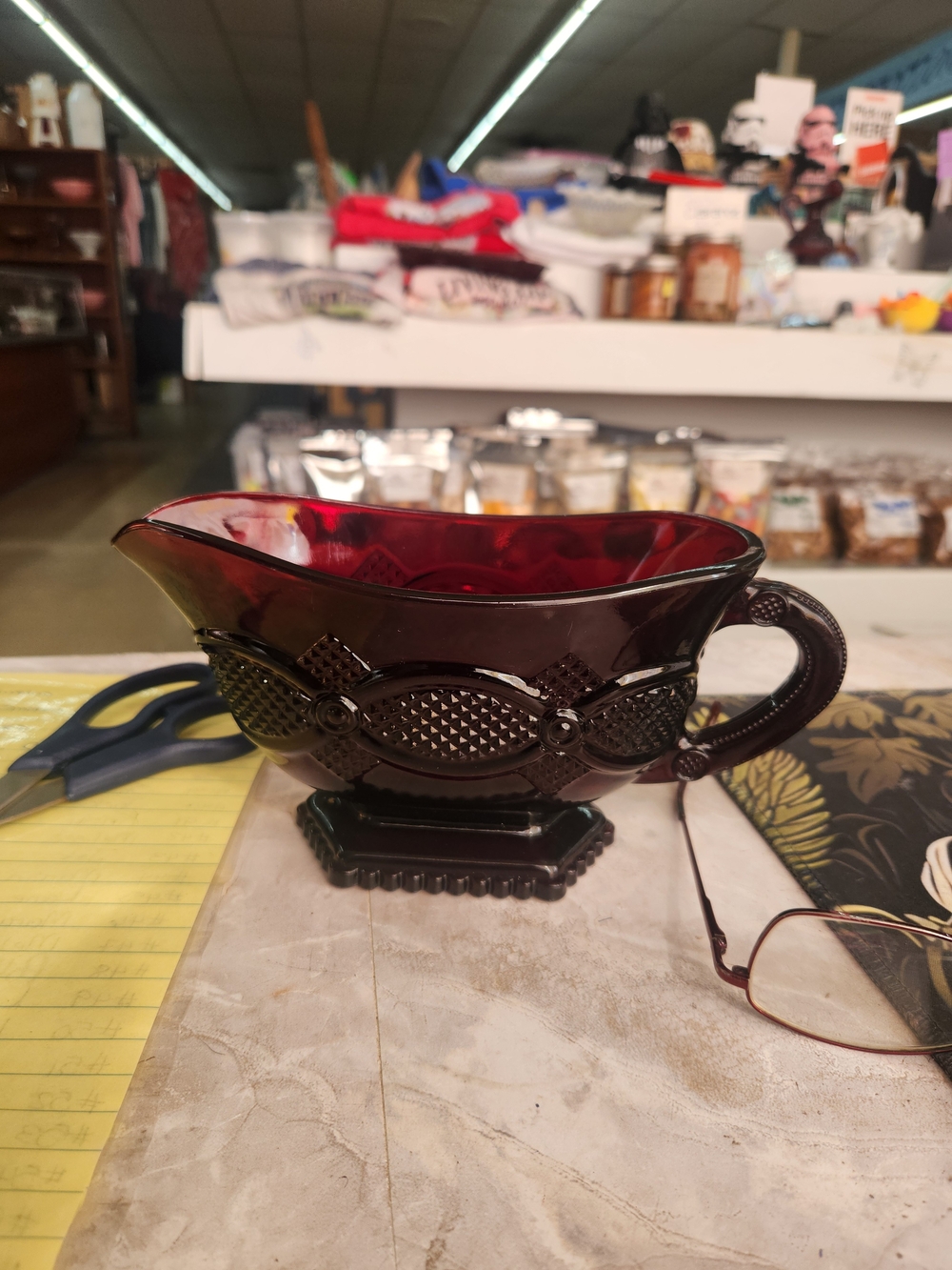 Avon Ruby Glass Gravy Boat with Handle